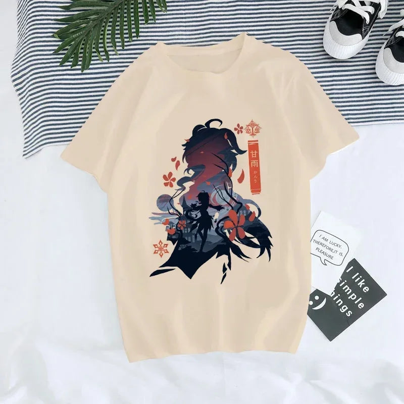 Genshin Impact T Shirt Kawaii Hu Tao Graphic Tees Xiao Kaedehara Kazuha T-shirt Hip Hop Tops Harajuku Tshirt Women 90s Female