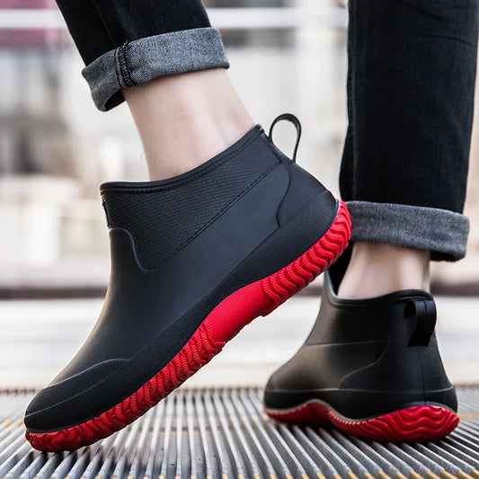 Men's Rain Boots Women's Ankle Water Shoes Non-slip Waterproof Safety Work Shoes Warm Cotton Platform outer wear Couple Lovers