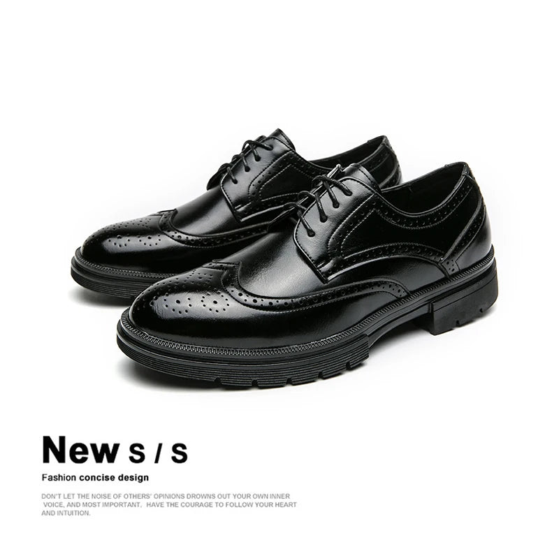 Men's Leather Brogue Oxford Dress Shoes Formal Business Handmade Classic 2026 Brown Black Chaussure Homme