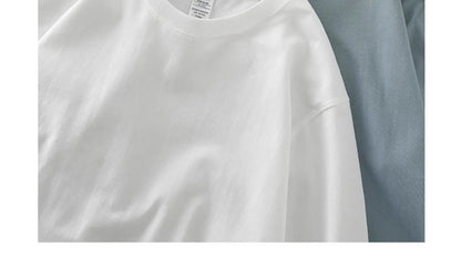 Men's 260G Long Sleeve T Shirts 2025 Spring Pure Cotton Solid Color Basic Crew-Neck Undershirt Men's Loose Tops 11 Color