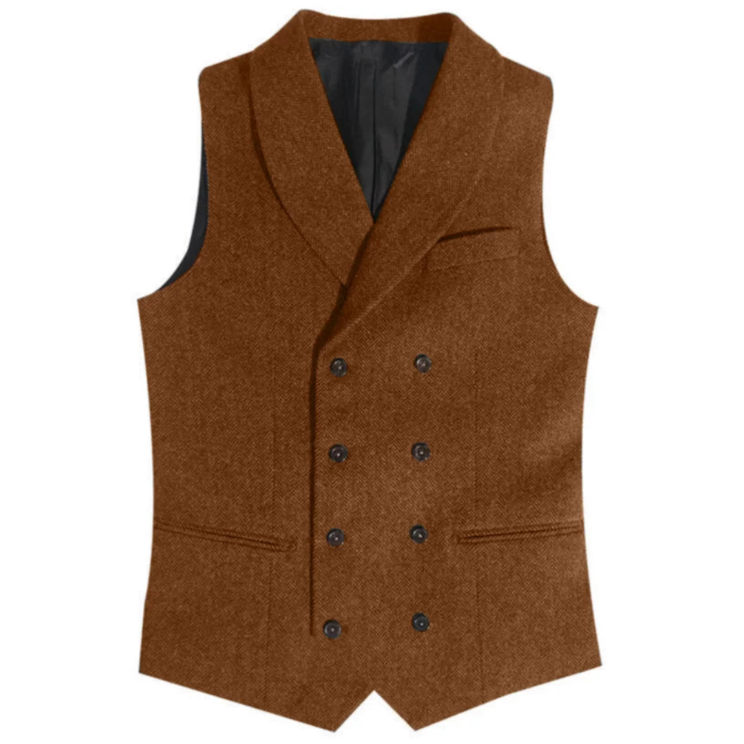 Men Vest Gray Herringbone Double Button With Lapel Waistcoat For Wedding Banquet Business Office Work Daily Casual Men Suit Vest
