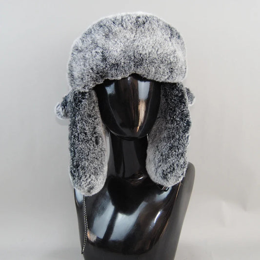 New Arrival Winter Russian Man Warm Real Sheepskin Leather Hat Male Real Fur Caps Men 100% Natural Rex Rabbit Fur Bomber Hats