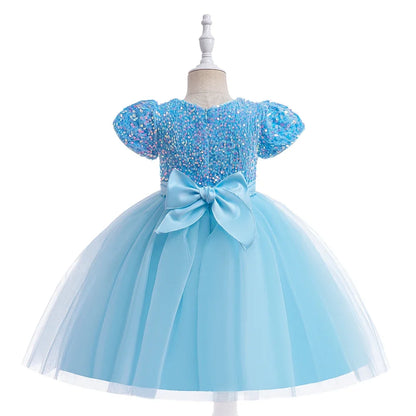 Summer Sequins Bow Party Dress For Girl Christmas Costume Elegant Wedding Princess Girls Dresses Lace Birthday Prom Gown Evening