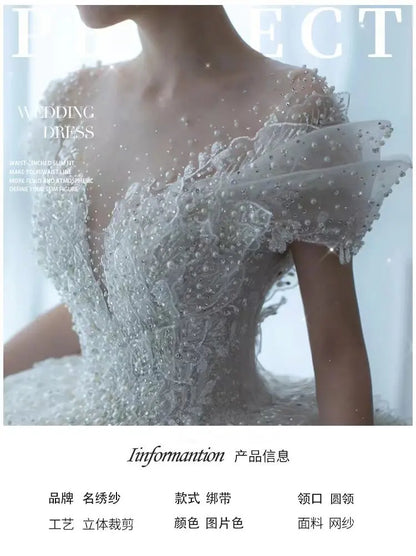 2025 Princess Sexy Luxury Crystal Beaded Wedding Dress Puff Tulle White Gown Bride Pregnant Women's High-end Gown with Trailing