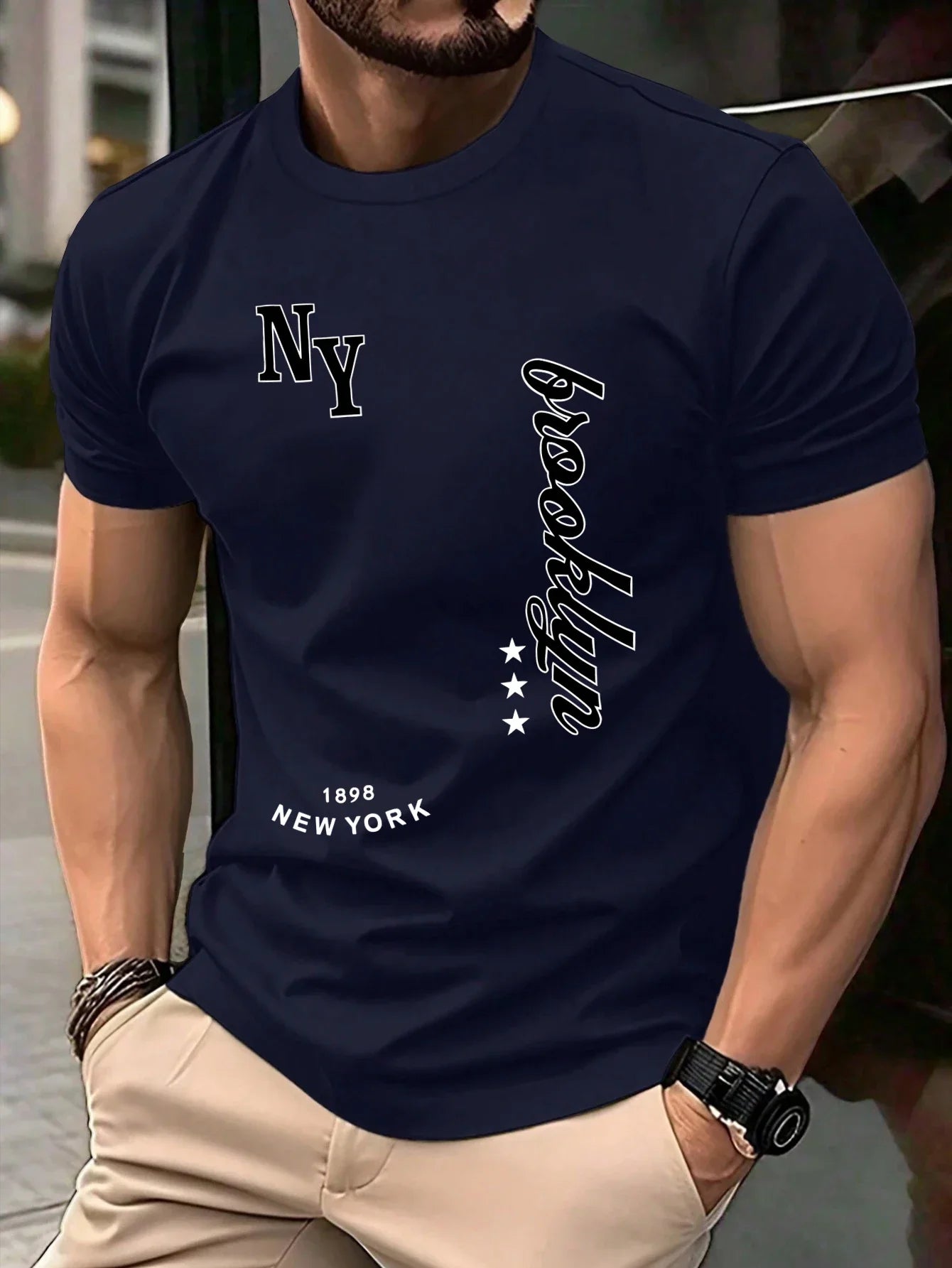 New York Brooklyn 1898 Art Letter T-Shirts Men Summer Cotton O-Neck T Shirt All-Match Casual Top Loose Fashion Man Retro Clothes