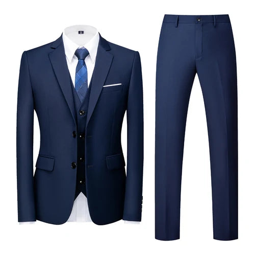16 Colors ( Jacket + Vest + Pants ) Men's High Quality Formal Business Slim Fit Mens Suit Best Groom Wedding Tuxedos 3 piece Set