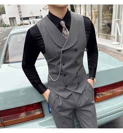 (1 Pcs Vest）2024 Latest Style Design Double Breasted Men Suit Vests Formal Groom Wedding Social Slim Fit Sleeveless Vest Coats