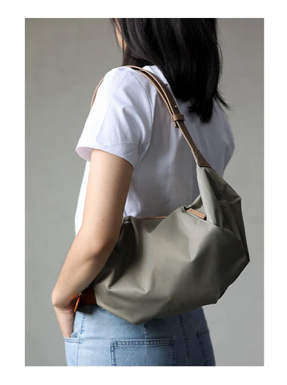 Lightweight Nylon Matching Genuine Leather Crossbody Bag High Quality Single Shoulder Bags Fashion Pleated Messenger Purses