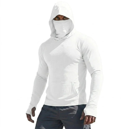 Mens UPF50+ Long Sleeve Hooded Pullover Summer Quick Dry Sun Protection Top Ice Silk Casual Shirt for Running Outdoor Sports