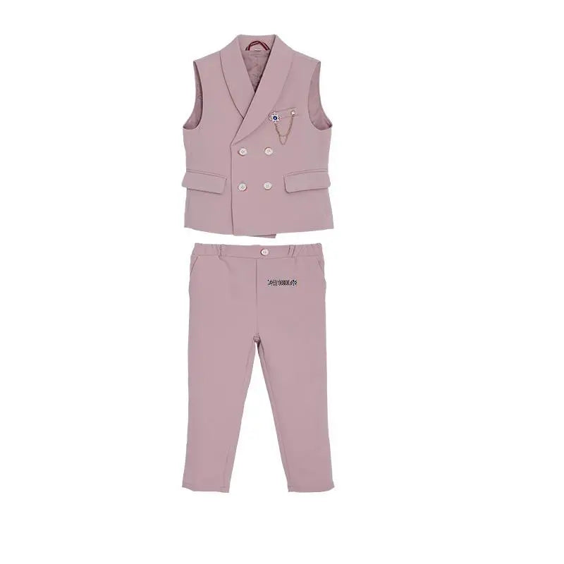 Children Formal Wedding Suit Kids Vest Pants Party Photograph Set Teenager Boys Tuxedo Party Dress Child Dance Show Costume