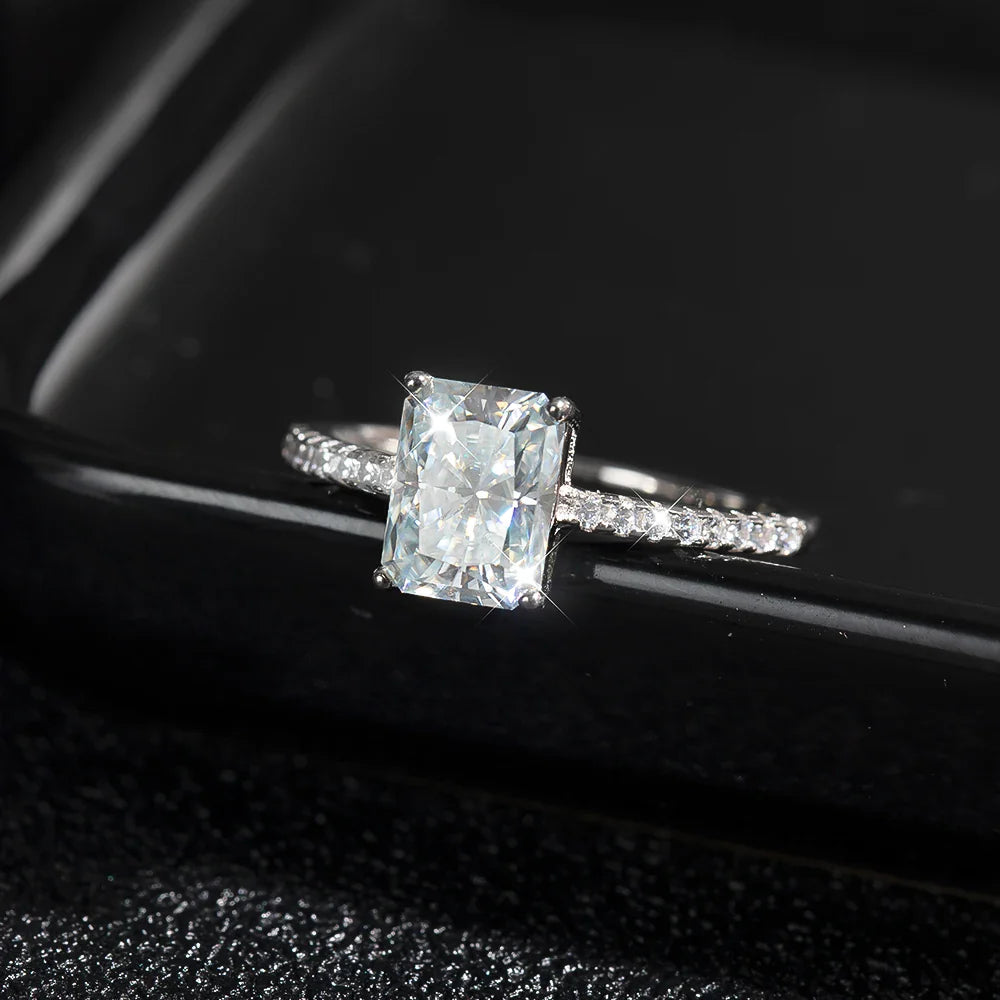 D VVS1 Radiant Moissanite Rings for Women 4 Prong Classic Trendy Fine Engagement Wedding Band GRA Certified 925 Sliver