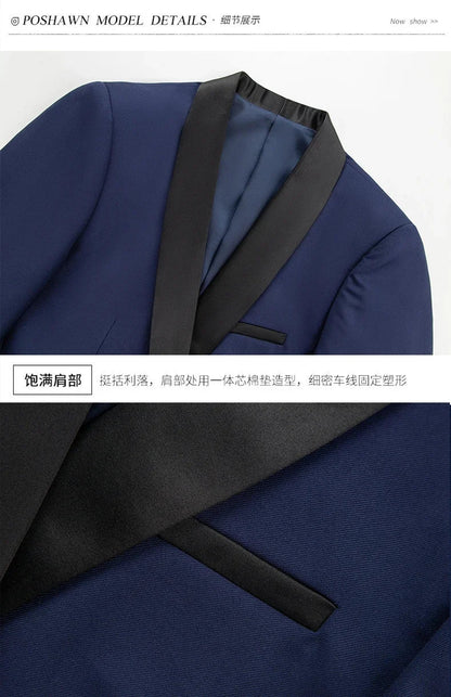 Black White Men Autumn Wedding Party Three Pieces Set Large Size Male Blazer Coat Pants and Vest Fashion Slim Fit Suit