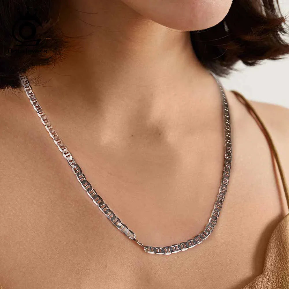 Italian 925 Sterling Silver 2.6mm 3.7mm 5.0mm Flat Mariner Chain Necklace for Women Men Fashion Silver Jewelry SC78