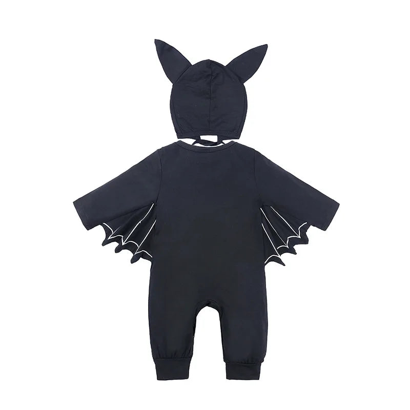 Halloween Baby Black Bat Costume Cosplay Romper Jumpsuit Infant Boys Girls Purim Party Carnival Fancy Dress Long Short Umorden