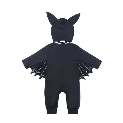 Halloween Baby Black Bat Costume Cosplay Romper Jumpsuit Infant Boys Girls Purim Party Carnival Fancy Dress Long Short Umorden