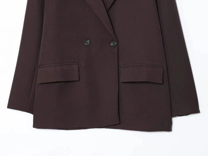 Fall Elegant Lady Commute Blazer Lapel Double-breasted Blazer Coat 2025 Spring Autumn Fashion Minimalist Office Women Blazer