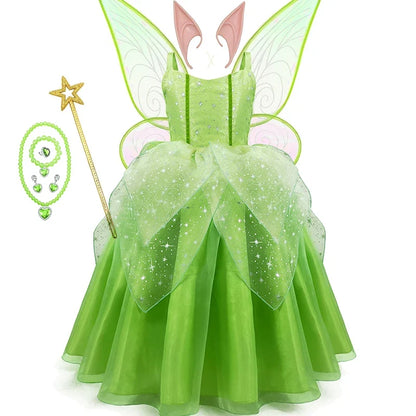 Girls Fairy Dress Up Kids Princess Green Flower Fairy Dress With Wings Princess Costume Party Tinkerbell Tinker Bell Dresses