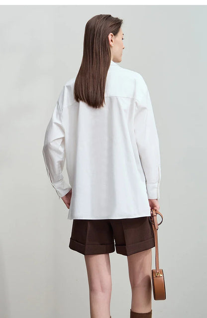 2025 Autumn Shirts Minimalism Tops 100% Cotton Long Sleeves Solid Shirt Office Lady Buttons Pullovers Blouse 12523091