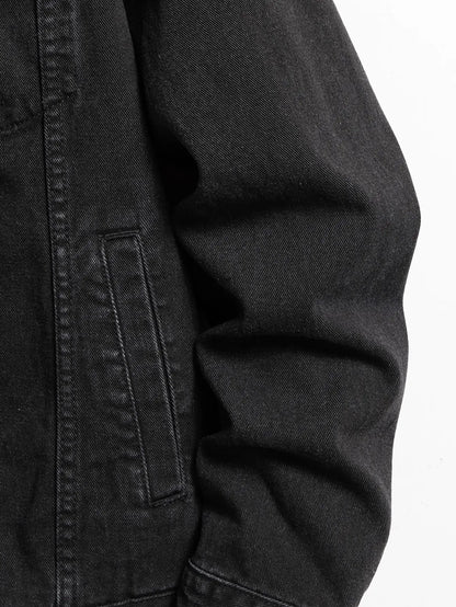 Men's Denim Jacket for Spring and Autumn. Black-Collar Denim Coat. Suitable for Daily Casual Wear. Stylish, Simple and Trendy.