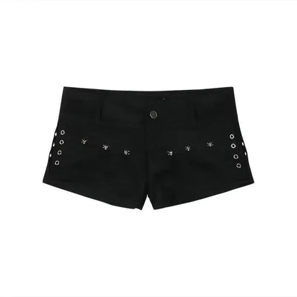 Women Emo Y2K Korean Streetwear Leopard Print Denim Mini Acubi Shorts Button Sexy Low Rise Short Trousers 2000s Alt Clothes