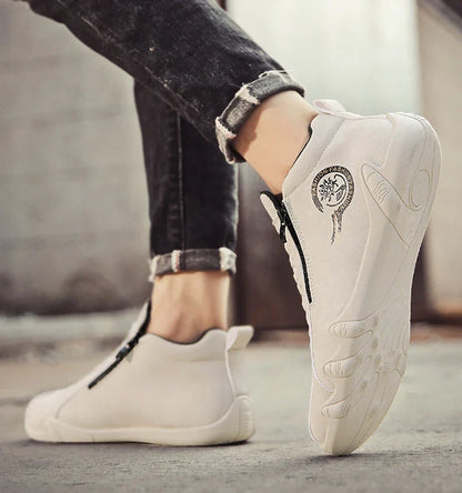 Men's Casual Shoes Side Zipper Short Boots Versatile Flats Bottom Trbottomyy Fashion Pu Leather Men's Shoes Spring Suitable for Outdoor Sports
