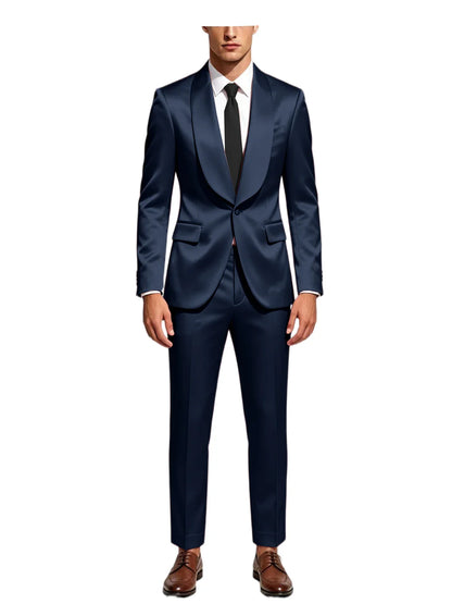 Luxury Men's Satin Tuxedo Suit Shawl Lapel Slim Fit 2-Piece Blazer & Pants Set Formal Business Casual Jacket Coat for Wedding