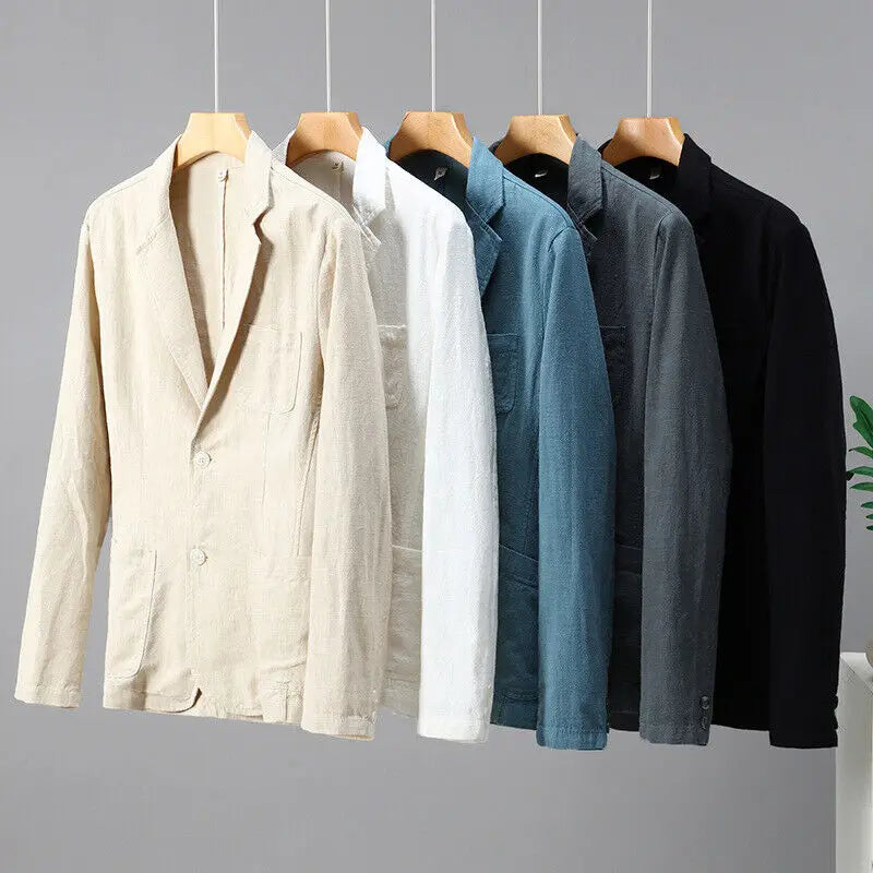 2024 Retro Cotton Linen Men Blazer Coat Beach Wedding Party Suit Spring Summer Fashion Male Formal Business Slim Suit Jacket