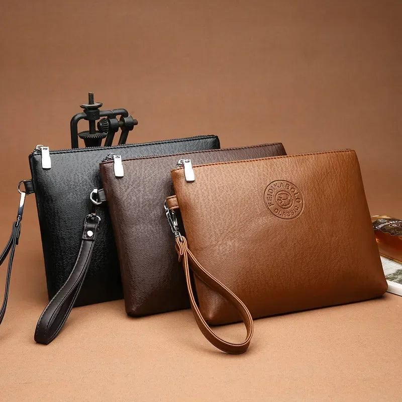 Nouvelle Pochette pour Homme Style Business Grand Portefeuille en Cuir PU Souple Homme avec Dragonne Sac Élégant Décontracté et Tendance Sac à Main Pochette Homme