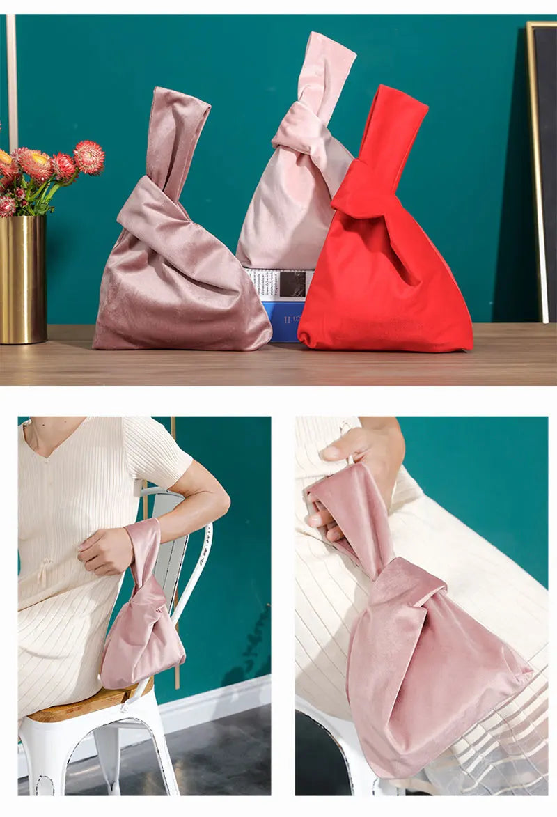 Portable Knot Wrist Bag Women Top Handle Bag Simple Purse Handbags Resuable Shopping Bag Phone Key Pouch Small Ladies Clutch Bag