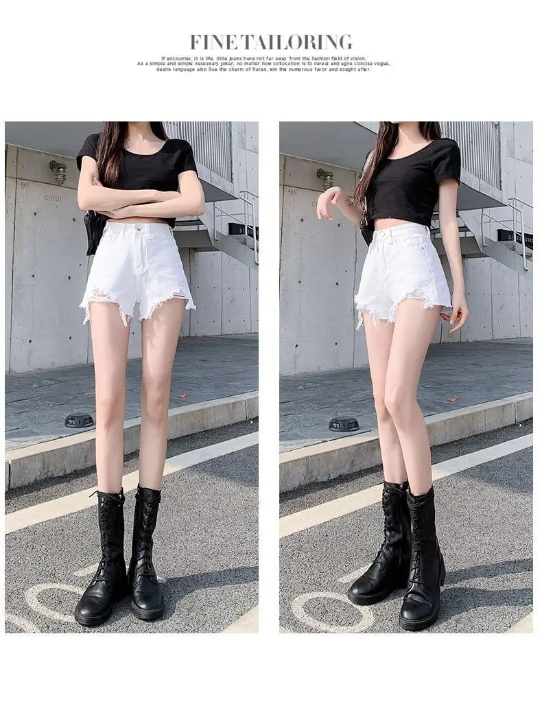 Black High-Waist A-Line Wide Leg Jeans Shorts for Women Summer 2026 Trendy Loose Fit Slimming Hot Pants Ladies Denim