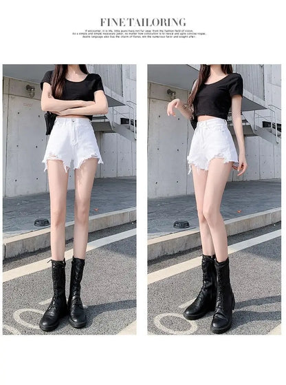 Black High-Waist A-Line Wide Leg Jeans Shorts for Women Summer 2026 Trendy Loose Fit Slimming Hot Pants Ladies Denim