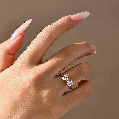 ATTAGEMS Bagues en Moissanite Nœud en Argent Sterling 925 pour Femme, 2 pièces, 0,8 ct, Coupe Cœur D VVS1, Bijoux de Luxe Cadeau pour Elle
