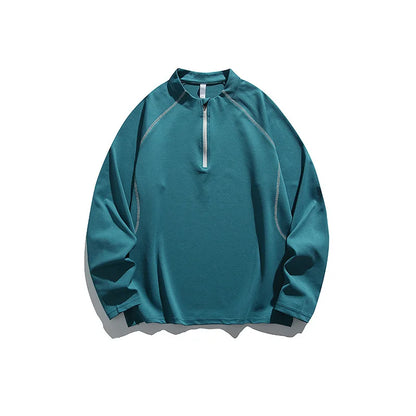 Unisex Quick-Dry UV-Protective Long-Sleeve Sports T-shirt with Half-Zip & Color Blocking Design Loose Fit for Outdoor Activities