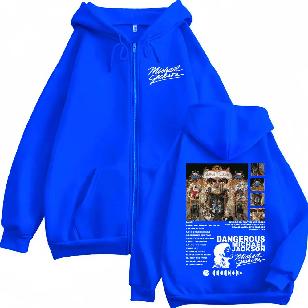 Michael Jackson King of Pop Cover Zip Up Hoodies Men Women High Quality Jacket Sweatshirt Fashion Oversized Zipper Pullover Coat