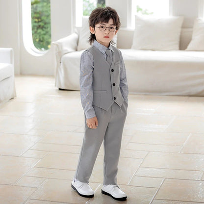 2026 New Jacquard Suit Set 4 Pieces Wedding Ring Bearer Outfit,Handsome Notched Lapel Kids Suits Party Tuxedo 90-160cm