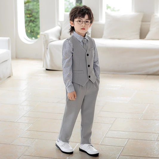 2026 New Jacquard Suit Set 4 Pieces Wedding Ring Bearer Outfit,Handsome Notched Lapel Kids Suits Party Tuxedo 90-160cm
