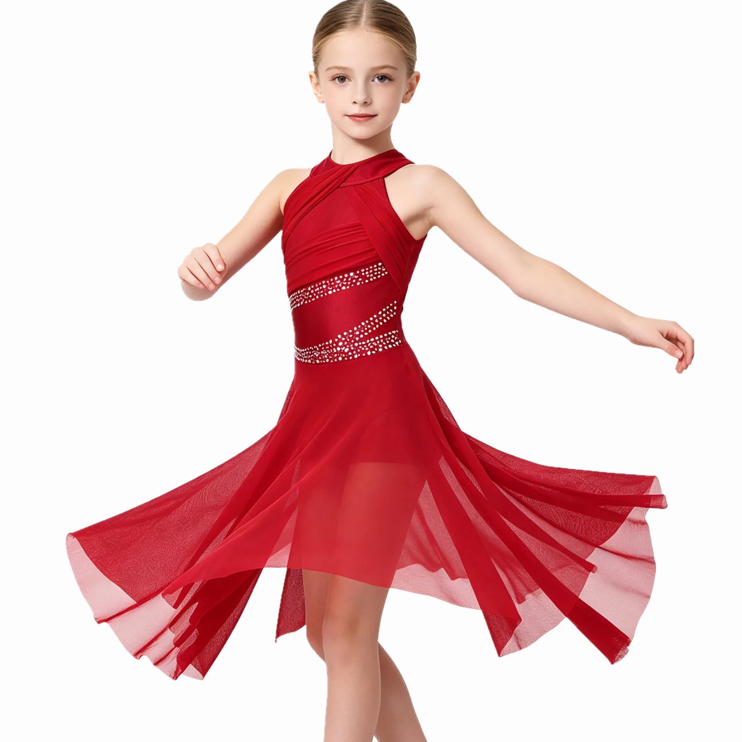 Toddler Girls Rhythmic Gymnastics Ballet Lyrical Contemporary Dance Costume Rhinestone Leotard Skating Jersey Tango Dresses