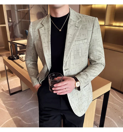 High Quality Jacquard Suit Jacket for Men 2025 Fashion Korean Style Slim Fit Business Casual Wedding Social Dress Coats 4XL-M