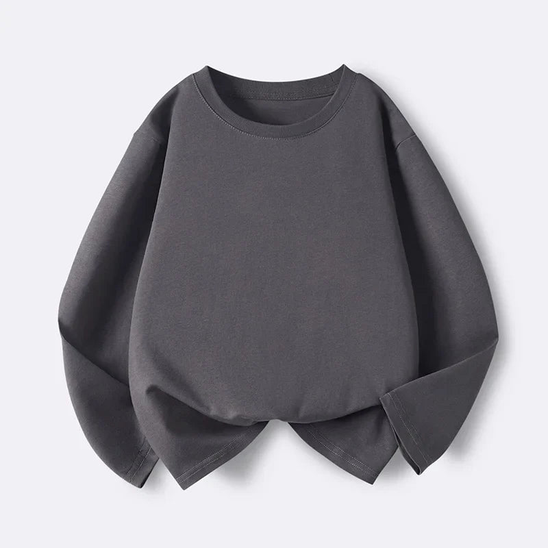1pcs Spring Autumn Children's Pure Cotton Long Sleeve T-shirts Solid Color Boys Girls Tops Kids Baby Leisure Tee Student Clothes