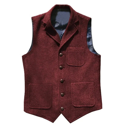 Men Vest Brown With Lapel Pocket Single Button Waistcoat For Wedding Birthday Formal Business Casual Banquet Work Men Suit