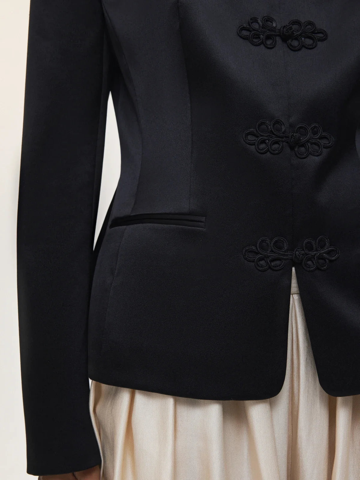 Women's Spring Summer Satin Mandarin Collar Knot Button Blazer Chic Formal Casual Wear 2026 Trendy Feminine Fashion Coat