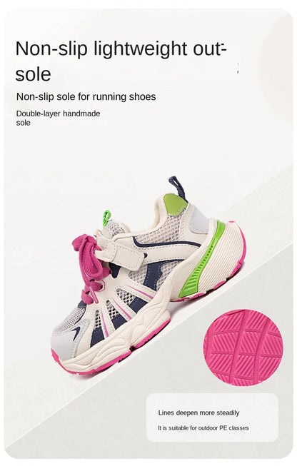 Spring and Autumn Children Sports Shoes Unisex Kids Sneakers Mesh Upper Breathable Basketball Shoes Tennis Casual Flats Footwear