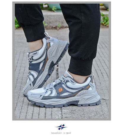 New Designers Action Leather Mesh Jogging Shoes Men Breathable Running Shoes Walking Sports Sneakers Athletic Trainers