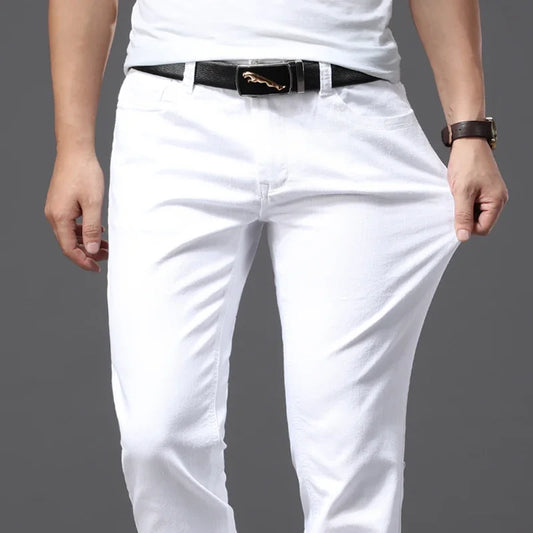 Men Slim White Jeans New Elasticity Fashion Casual Classic Soft Business Brand Trousers Male Clothing Stretch Pants Men's Jeans