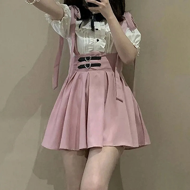 Japanese Gothic Y2k Lolita Skirt Women Elegant Sweet Lace Ruffles Ribbon Bandage Mini Skirts Girls Sexy Cute Punk Party Skirt