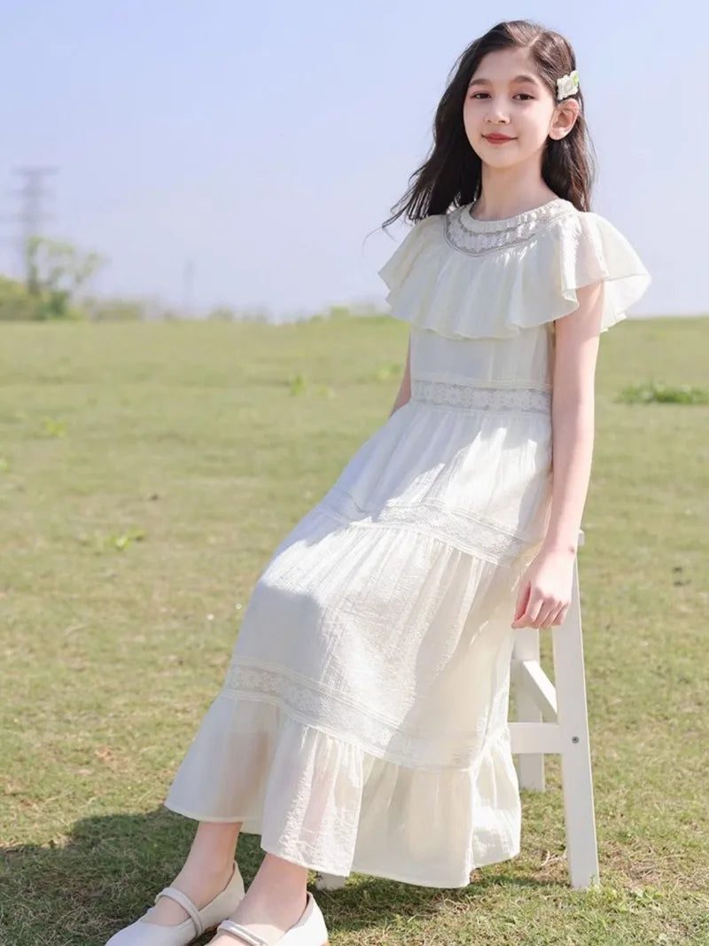 Patchwork Lace Princess Dress Children's Girly Dresses Beach White Girl Girls Party Pink Elegant Teen Clothes Tweens Clothing