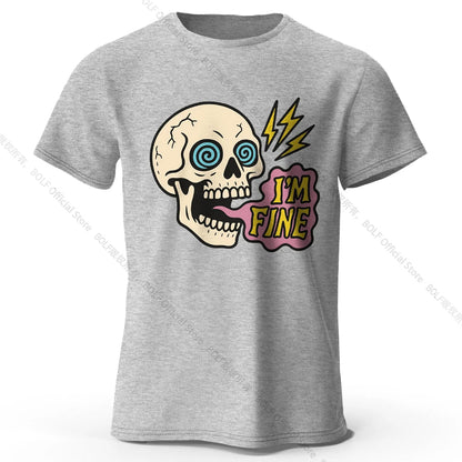 Men's I Am Fine Printed T-Shirt 100% Cotton Oversized Sarcastic Graphic Tees for Women Summer Tops Mood Streetwear