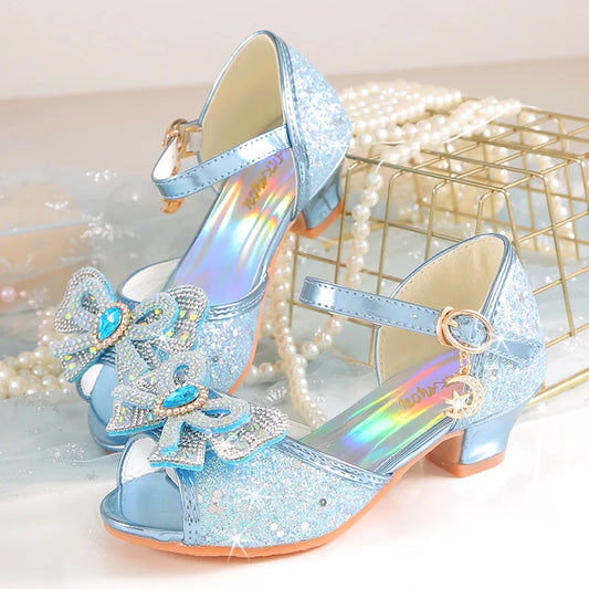 2026 Girls' Princess Sandals Children's Shoes Frozen Elsa Children's Shoes Girls Fashion Baby Pink Blue High Heel Shoes Size