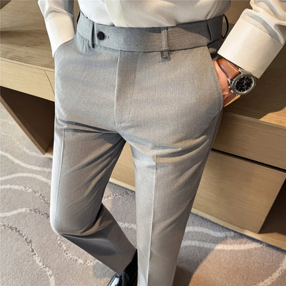 High Quality Invisible Elastic Waist Business Casual Suit Pants Built-in Anti Slip Strip Slim Fit Office Social Dress Trousers