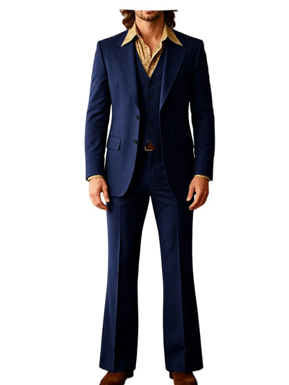 Retro Men's Linen 3 Piece Notch Lapel 2 buttons Jacket Flared Trouser Breathable Elastic for Casual Beach Wedding Groom Tuxedo